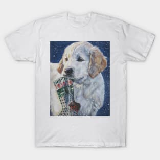 Golden Retriever Christmas Fine Art Painting T-Shirt